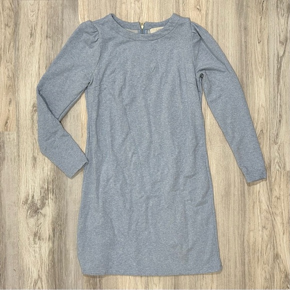 Loft Powder Blue Long Sleeve Crew Neck Sweatshirt Dress Tunic Puff Sleeve Size 6 - Picture 1 of 7